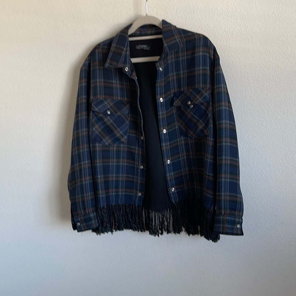 Rare Zara Plaid Flannel Fringe Jacket Gem
